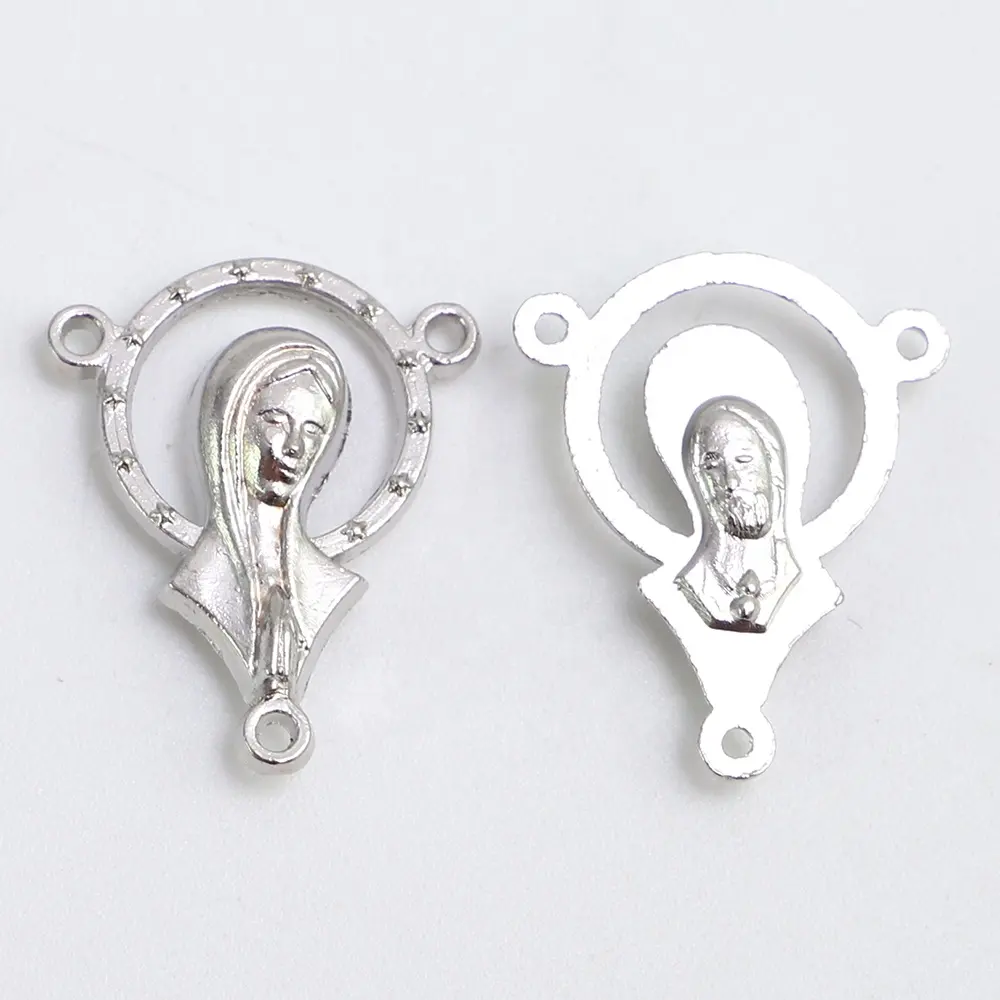 Silver Plated Catholic Rosary Parts SHM Tibetan 3 Holes Virgin Mary Center Centerpieces