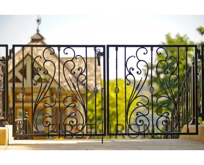 Красивые двойные качели садовые маленькие железные ворота, кованые ручные пешеходные ворота