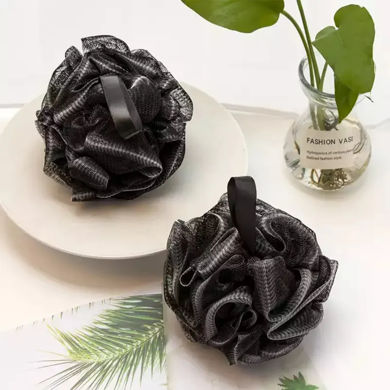 Индивидуальная упаковочная этикетка, черный бамбуковый уголь, сетка, набор губки для ванны, душа, люфы, сверхмягкий скребок для тела, щетка, цветочный шар