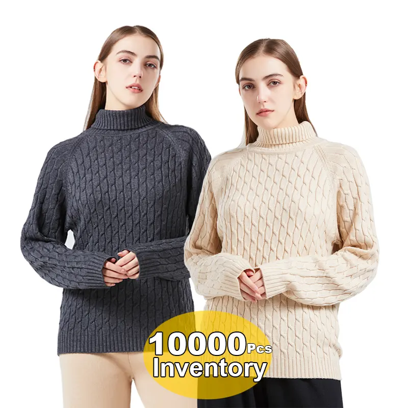 High Quality Custom Turtleneck Cashmere High Neck Knit Wool Cotton Pullover Women Sweater