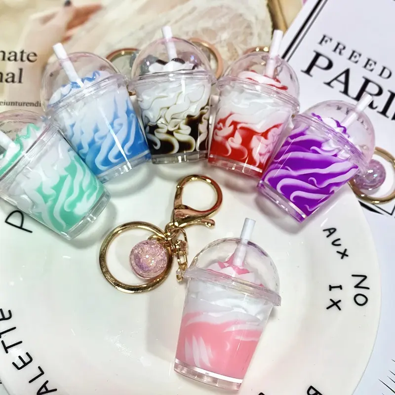 2021 New Designs Fashion Wholesales High Quality PVC Milk Tea Cip Keychain Key Chain Key Ring For Kids Custom Key Chain