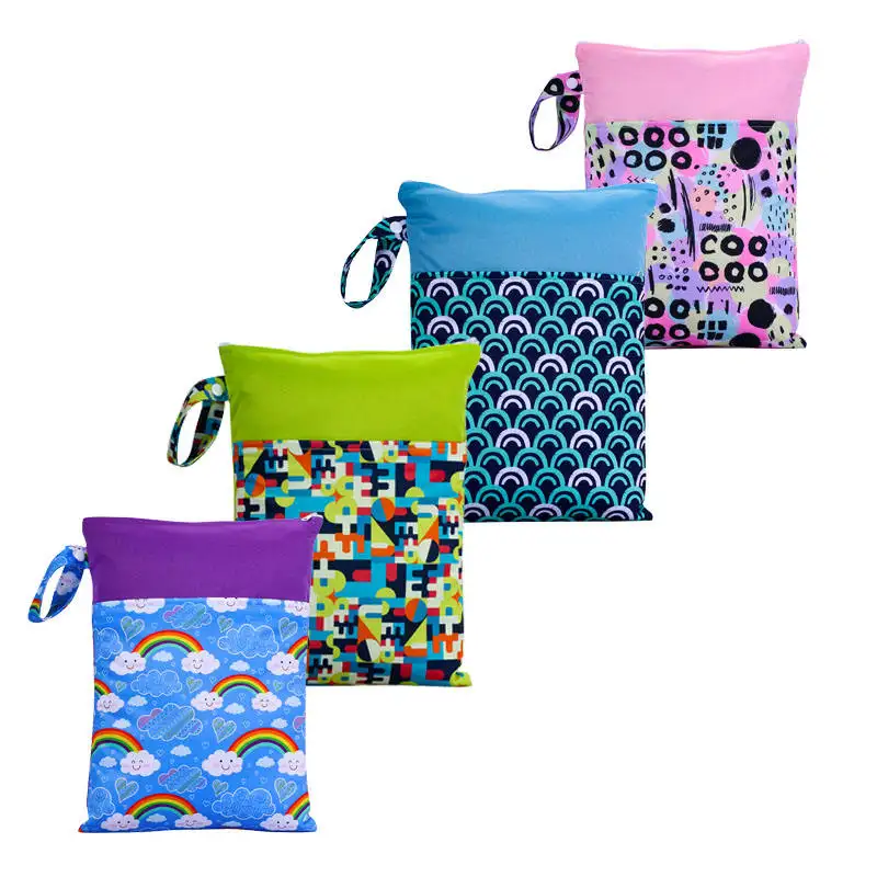 Babyshow 25*35 CM Waterproof & Reusable Wet Bag for Nursing Pad Printing Storage Bag with Solid Patch Diaper Bag Organizer