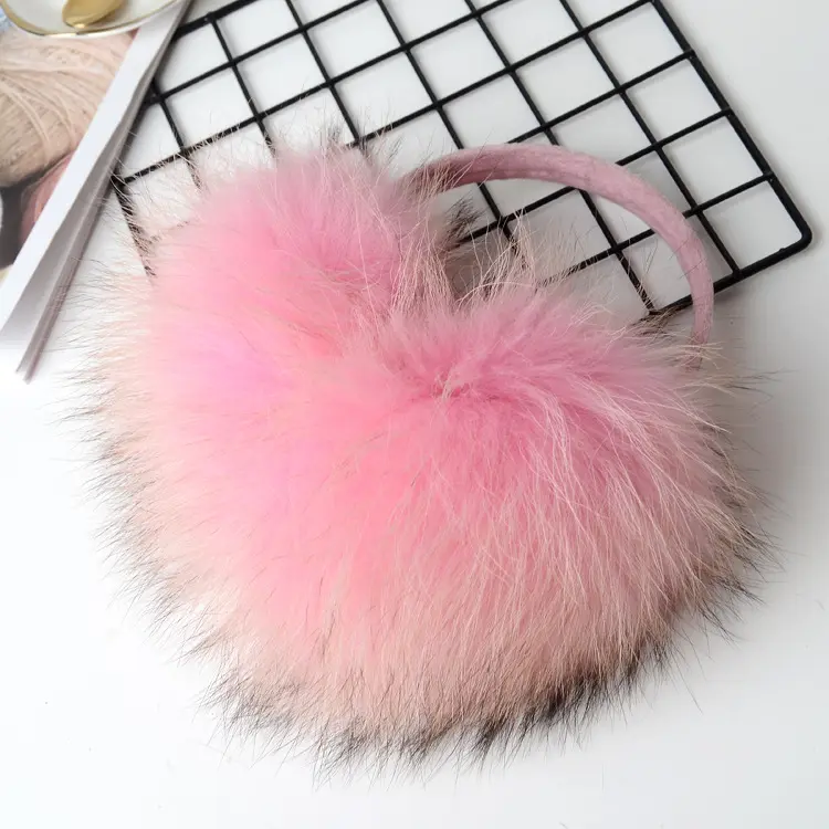 High Quality winter warm Soft fluffy plush earmuff raccoon fur earmuffs with custom colour Raccoo n dog hair earmuff winter