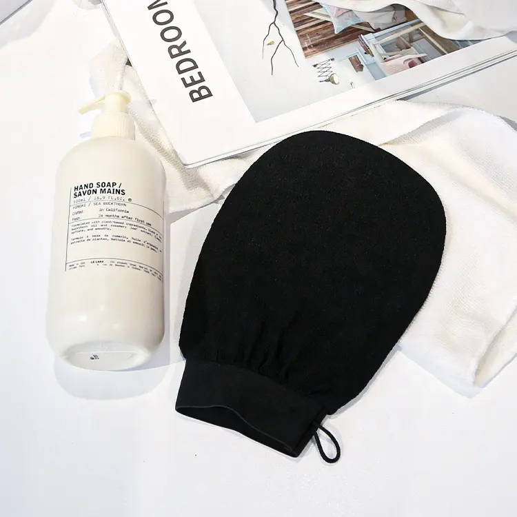 Gloway Wholesale Custom LOGO Peeling Shower Scrub 100% Viscose Fiber Black Turkish Exfoliating Glove Mitt For Dead Skin Remover