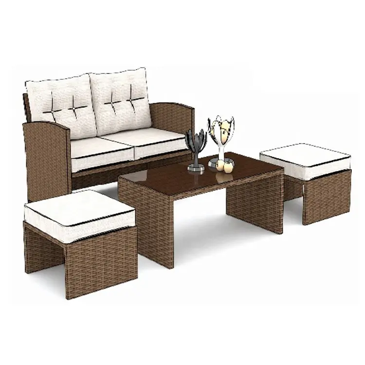 Patio Set Patio Furniture Balcony Small Space Cushion 4 Piece Cube Resin Wicker Sofa Set