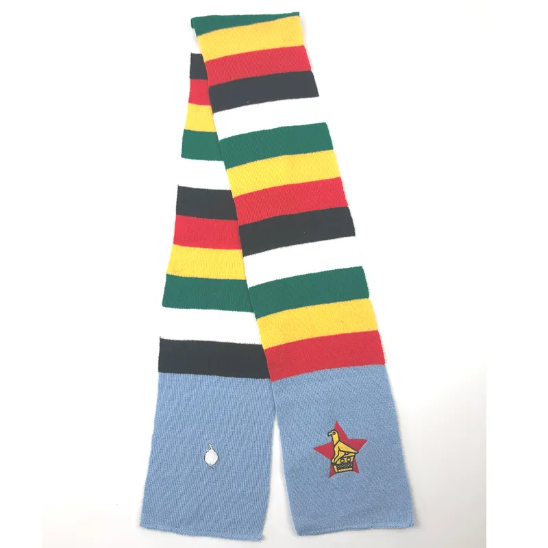 Promotion single stripe scarf knitted acrylic factory price scarf with Zimbabwe vote