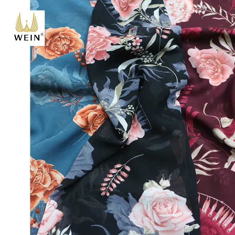 WI-A08 Newest 100% polyester woven photographic floral designs printed chiffon fabric ready to ship