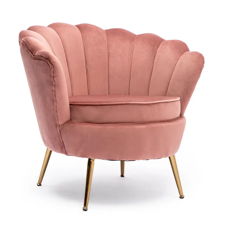 Custom Modern Luxury Curved Velvet Fabric Upholstered Golden Legs Tufted Shell Chair Pink Velvet Armchair