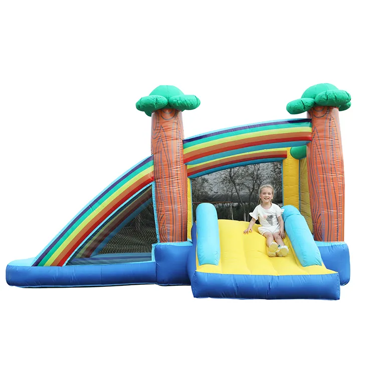 Rainbow Bouncer Kids Jumper Toddler Combo Slide Inflatable Slide Bounce House including air blower