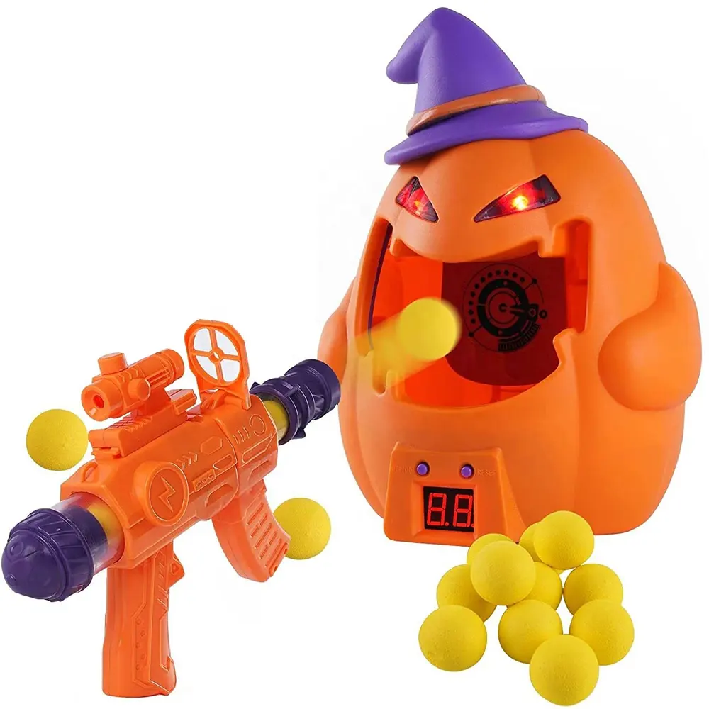 Electronic Pumpkin Shooting Target Toy Gun Air Popper Gun Foam EVA Soft Bullets With LCD Score Record For Kid Halloween Toy Gift