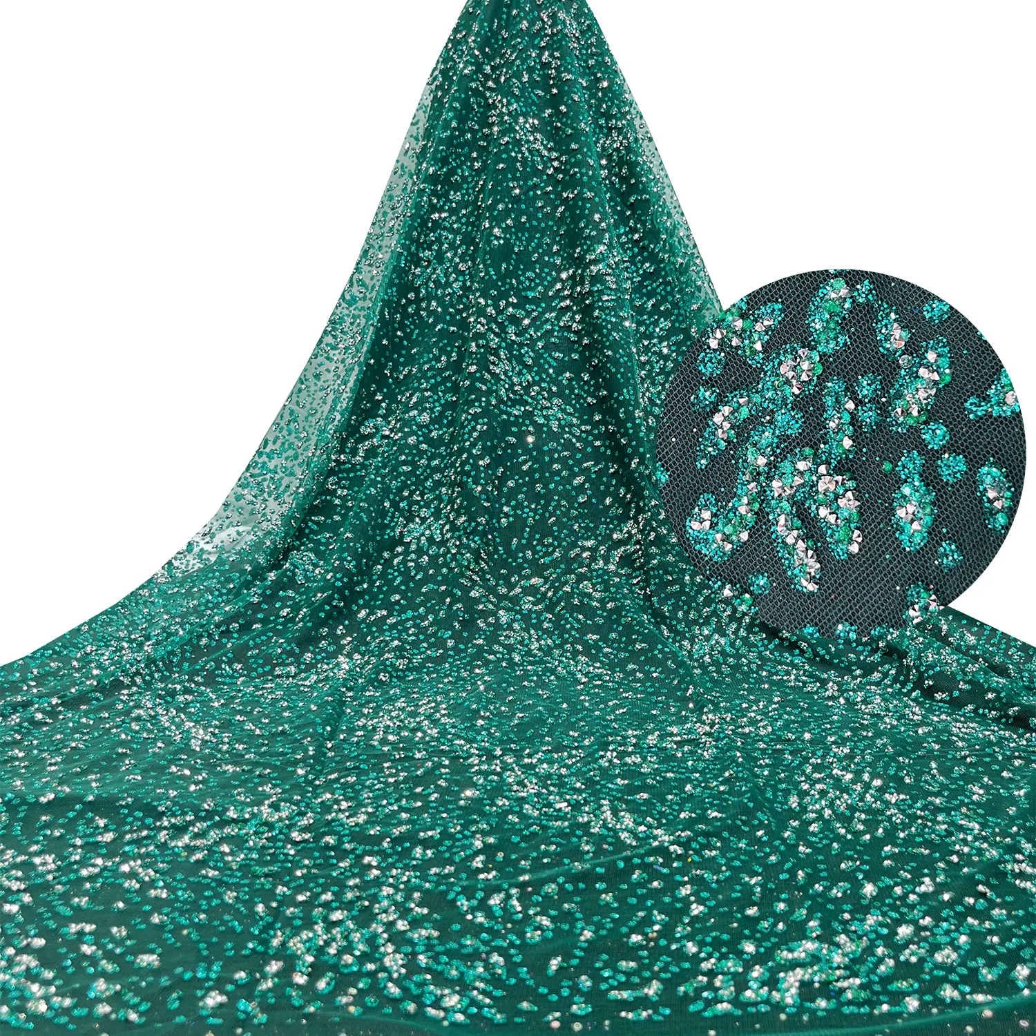 Зеленая популярная сетчатая ткань с бриллиантами, микро-эластичная сетка, свадебное вечернее платье, Высококачественная индивидуальная кружевная ткань