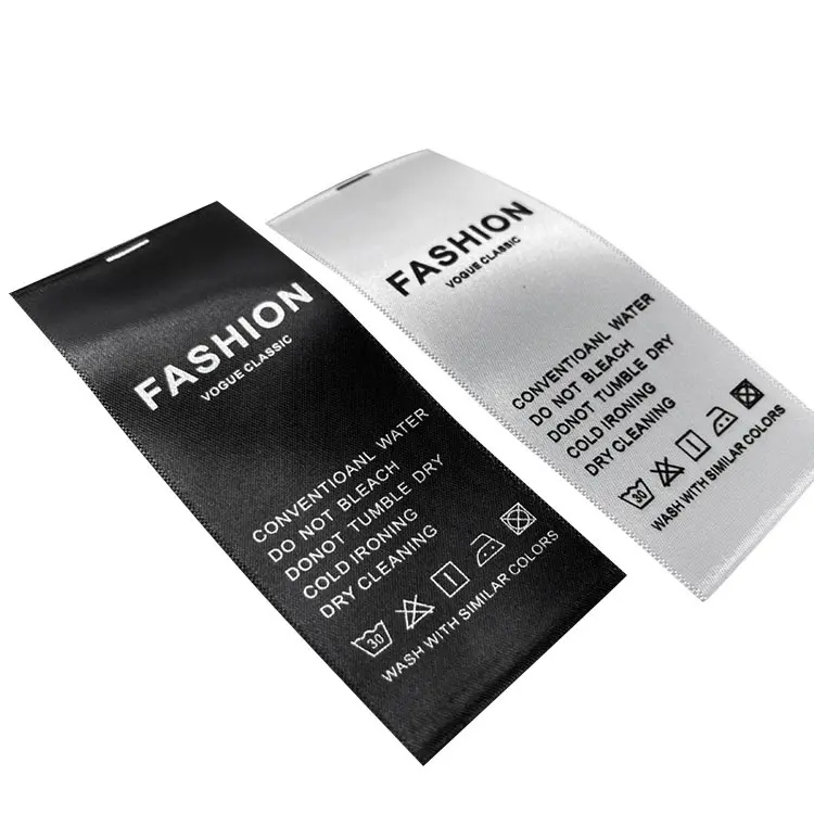 Custom Printed Colors Personalized Satin Print Label Neck Satin Cotton Fabric Care Washing Satin Labels For Clothing