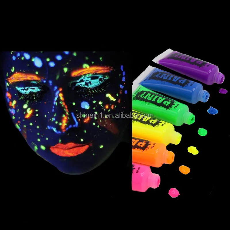Оптовая продажа, Хэллоуин, Нетоксичная краска на водной основе, УФ-светящаяся краска для тела, цветная неоновая УФ-краска для лица для вечеринки