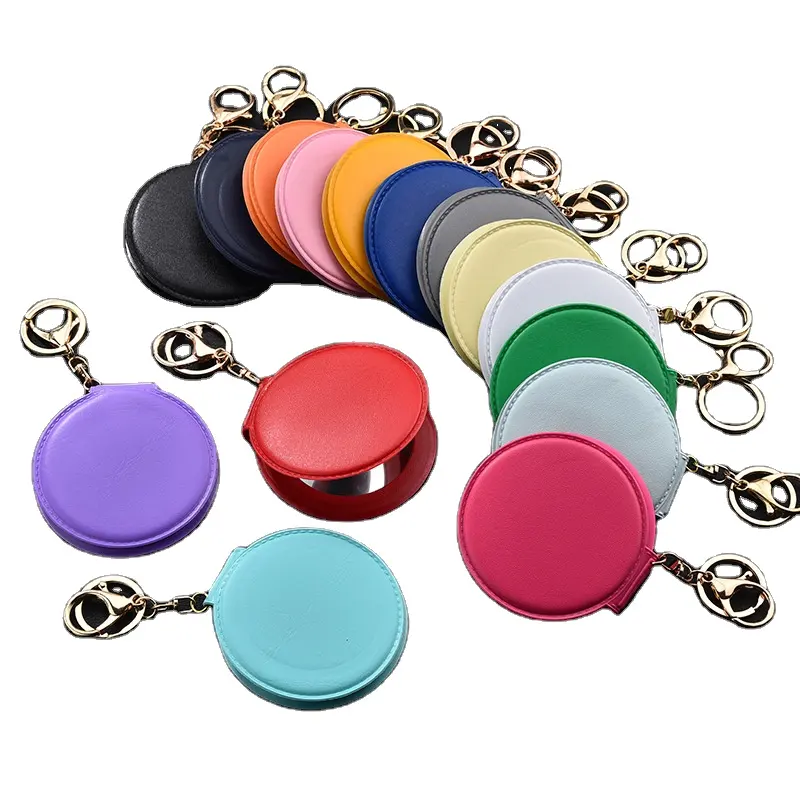 Xinxing Fashion Makeup Mirror Double-sided Folding Mirror Key Chain Simple Girl Bag Pendant Pu Small Round Mirror Keychain