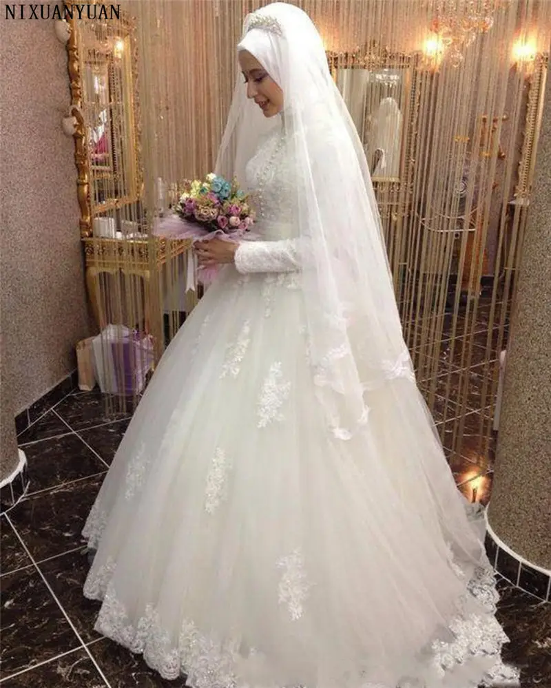 Свадебные 2023, новые летние кружевные с длинным рукавом, с хвостом, свадебные модные мусульманские белые свадебные платья