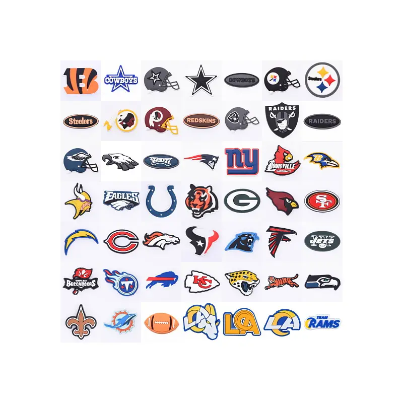 hot selling NFL sport teams PVC croc shoe charms clogs decoration women sandals shoe accessories kids football team croc charms