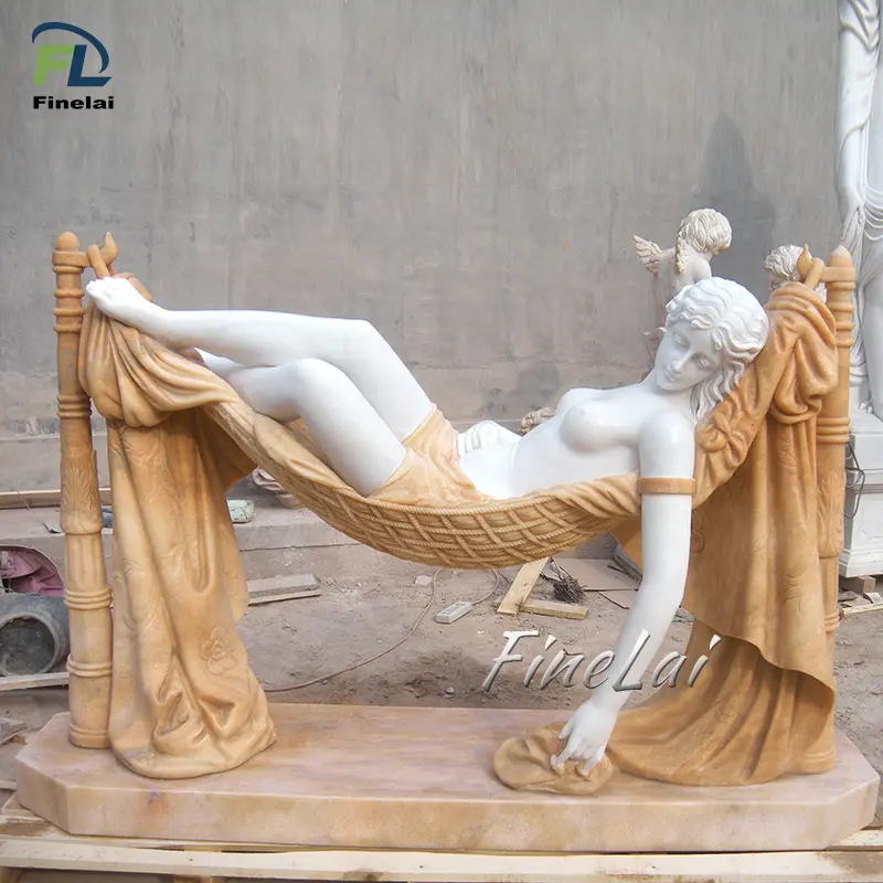 Уличное украшение Finelai, садовый камень, Женская Лежащая мраморная скульптура, сексуальная обнаженная мраморная статуя, скульптура