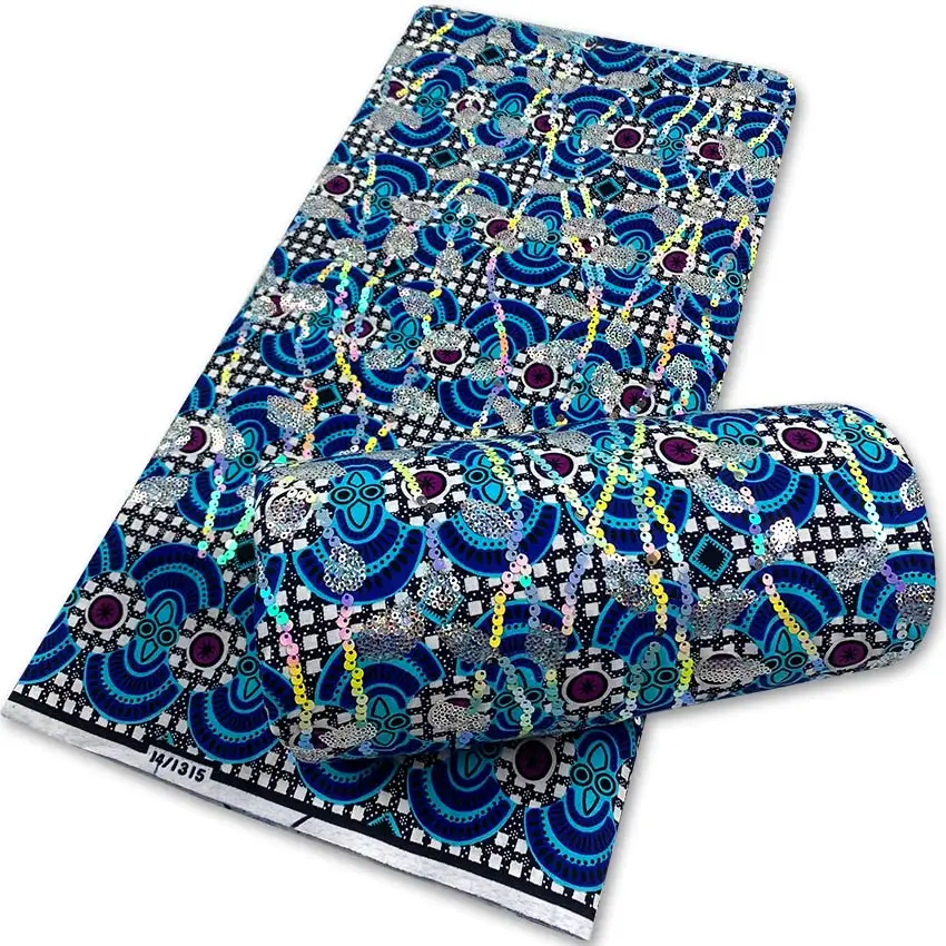 Высококачественная 100% хлопковая ткань с африканскими восковыми принтами с блестками 6 ярдов ткань с восковыми блестками
