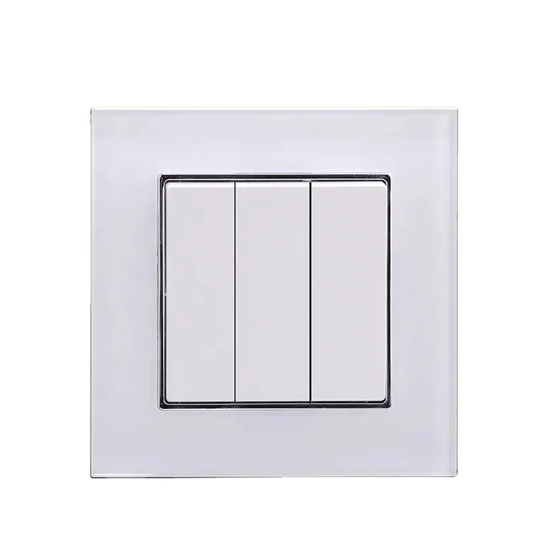 Высококачественная Европейская стандартная Современная Белая цветная электрическая стеклянная рамка 3 Gang 1Way физический кнопочный переключатель