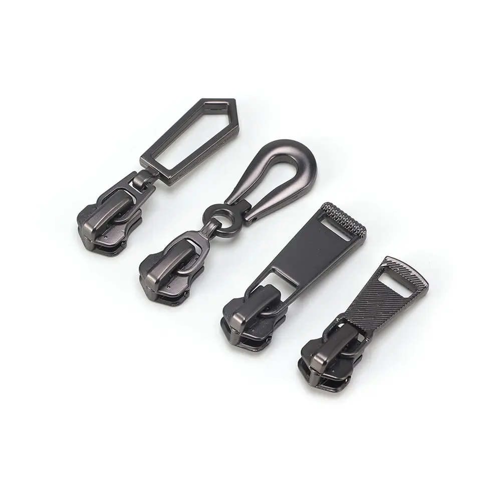 Factory Plating Alloy Garment Luxury Logo Head #5 Zipper Slider Custom Gun Metal Zipper Puller