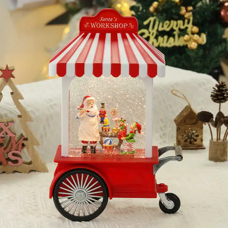 Оптовая продажа ретро Рождественская тележка музыкальная игрушка магазин воды Снежный фонарь для рождественских украшений подарки