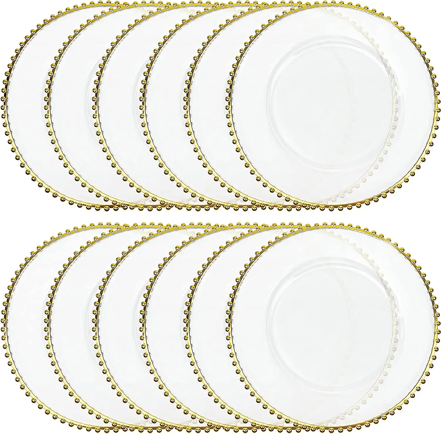 Акриловые прозрачные пластины для зарядного устройства с золотыми бусинами, 13 дюймов оптом, свадебные круглые пластиковые пластины для зарядного устройства