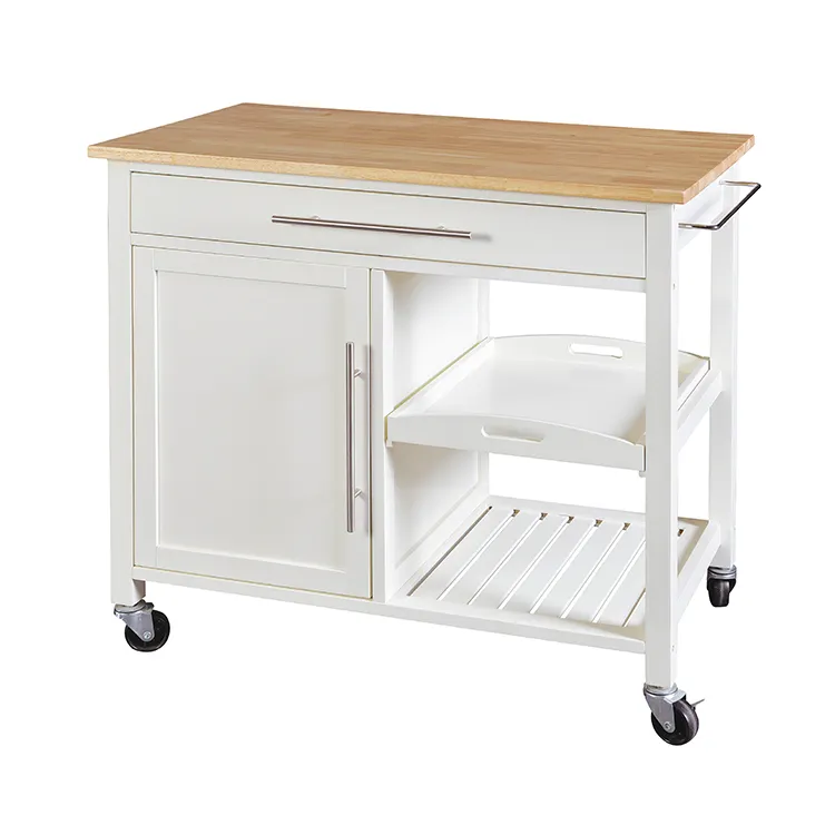 Custom Mdf White Mobile Wooden Food Kitchen Island Cart with Drawer