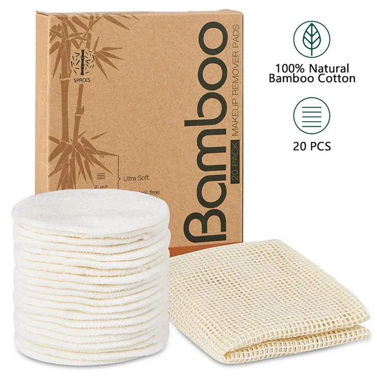Индивидуальная торговая марка Многоразовые моющиеся прочные 100% органические салфетки для удаления макияжа бамбуковые хлопковые салфетки для чистки лица