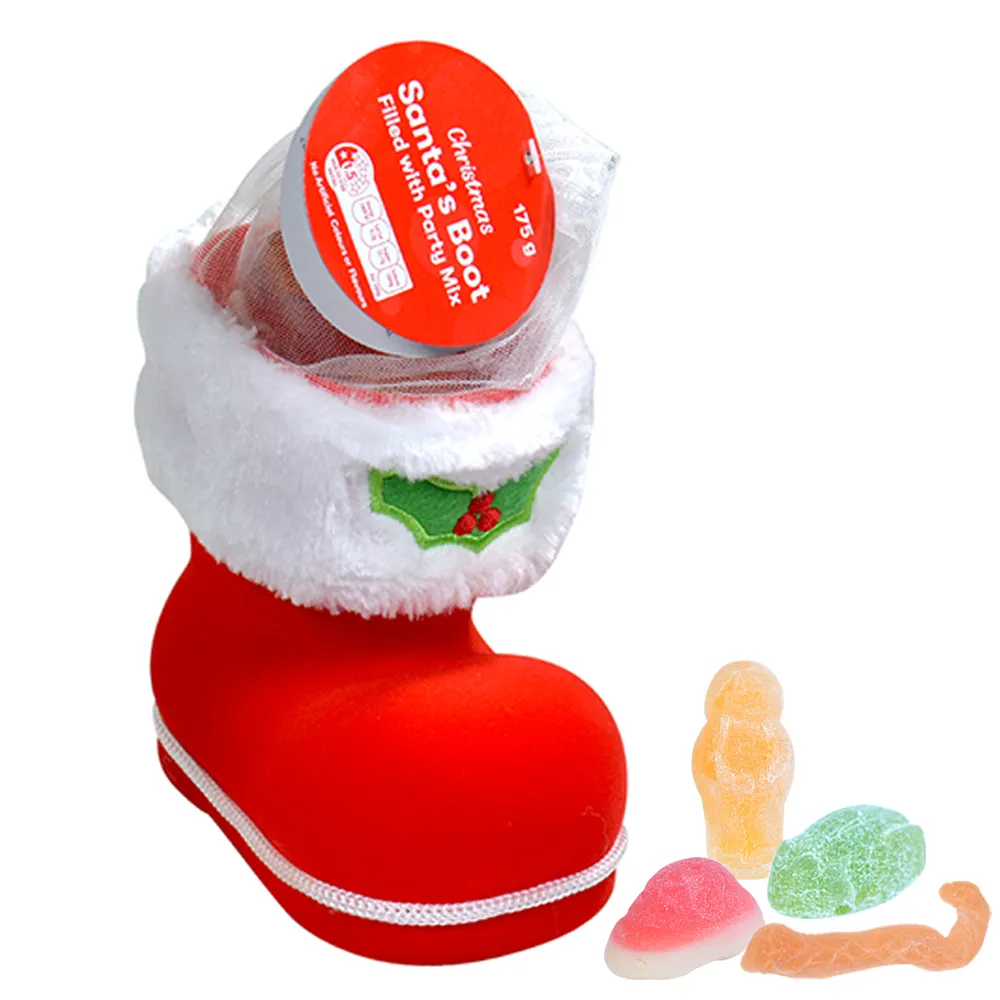 X-mas Праздничные мягкие кондитерские изделия оптом Красный Кот Санта-Клаус Мармеладные рождественские конфеты сапоги упаковка игрушки конфеты жевательные конфеты