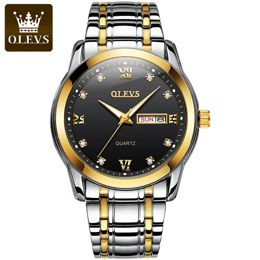 OLEVS 8691 Diamond Men Hand Watch Band Water Resistant Feature Relogio Masculino Clock Quartz Wristwatch date Steel 2020