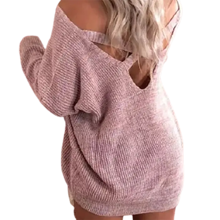 Custom new winter dress for women knitted oversized off shoulder backless ribbed knitted dress