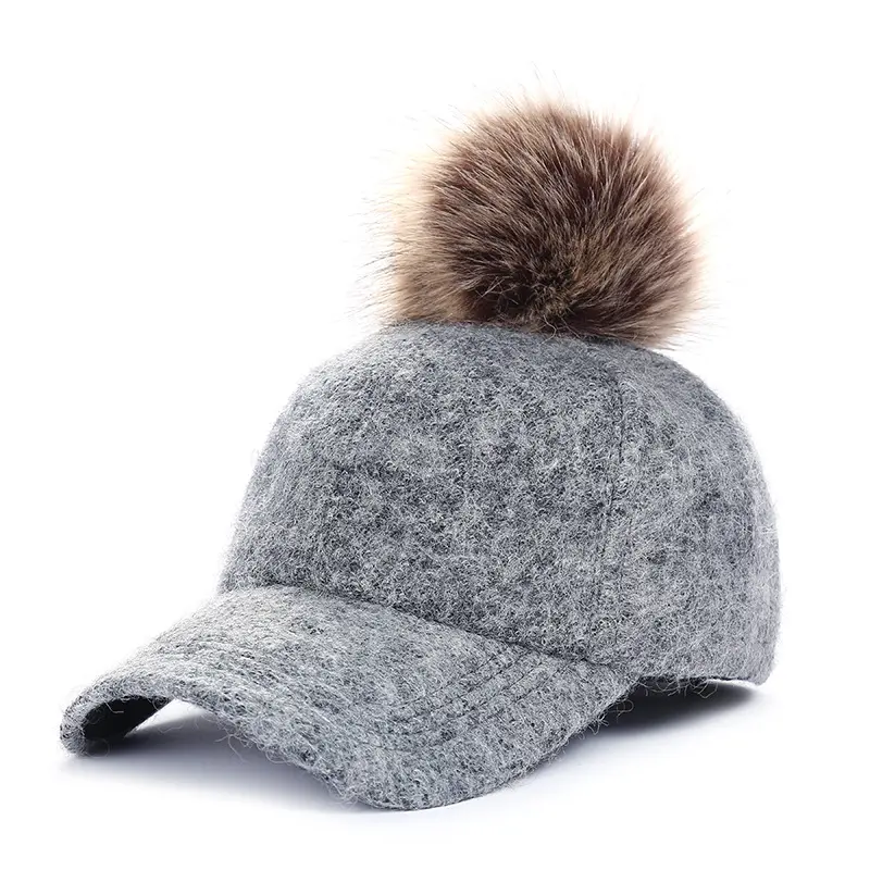 JAKIJAYI 2020 Hot Sale Winter Hat Of Fur Thickened Warm Baseball Cap Women's Korean Version Of The Big Ball Of 6-panel Hat Plain