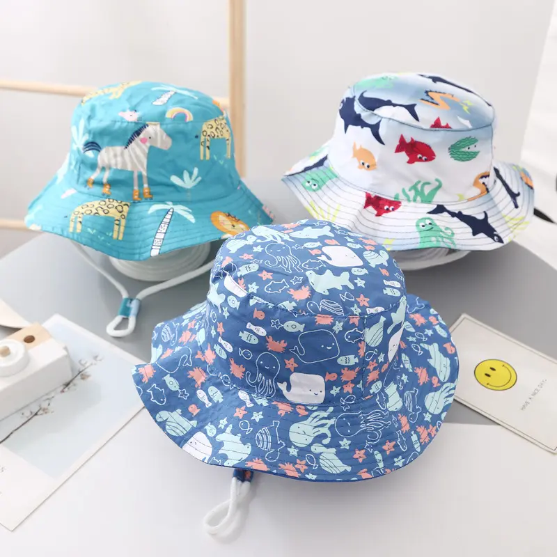 Красочный дизайн с изображением животных; Для девочек; Принт с строка летний головной убор; Цветочные шляпы солнца