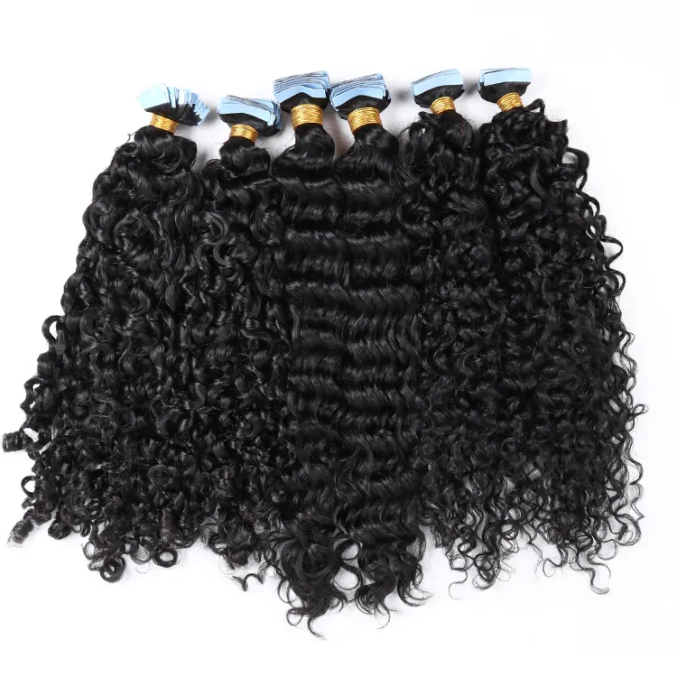 Wholesale 100% natural human virgin tape hair kinky curly tape ins hair extensions