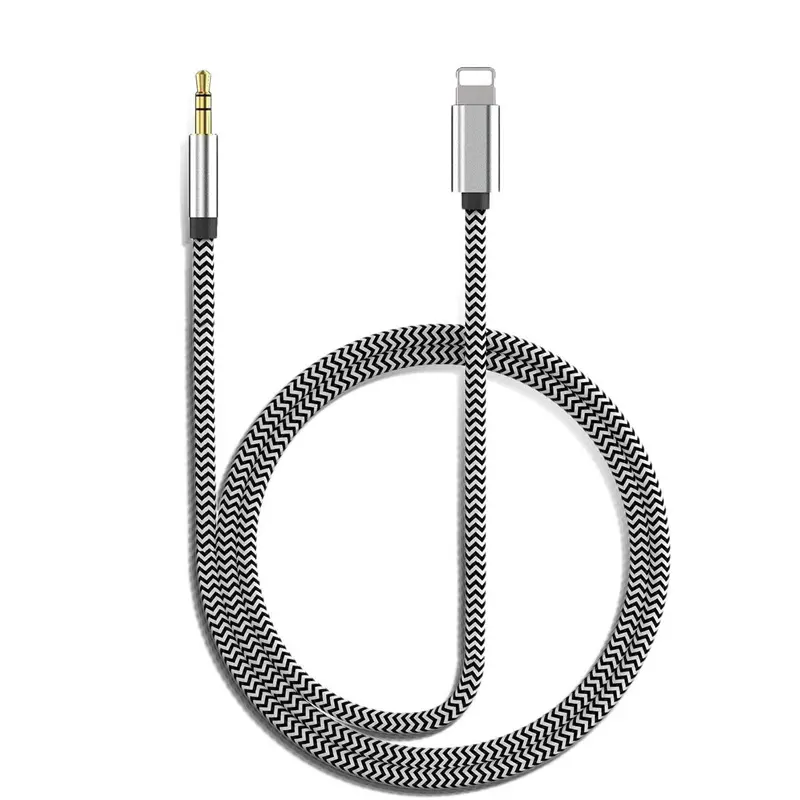 Factory Wholesale Price Customs MFi Nylon Braided Aux to Lightning Cable 3.5 mm Headphone Jack Adapter Male Audio Cord for Apple