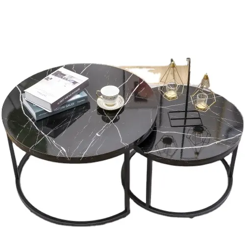 nordic nesting coffee table wrought iron Metal marble round side tea table black coffee table set living room minimalist modern