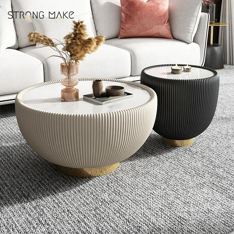 Scandinavian Retro Luxury Modern Home Furniture Living Room Accent Stone Ottoman Marble Cafe Round Nesting Coffee Table Set