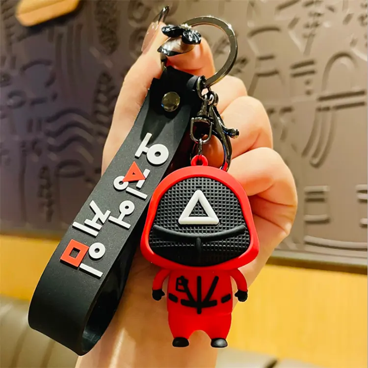 No minimum hot selling wholesale ready to ship squid game 3d soft pvc keychains for souvenir