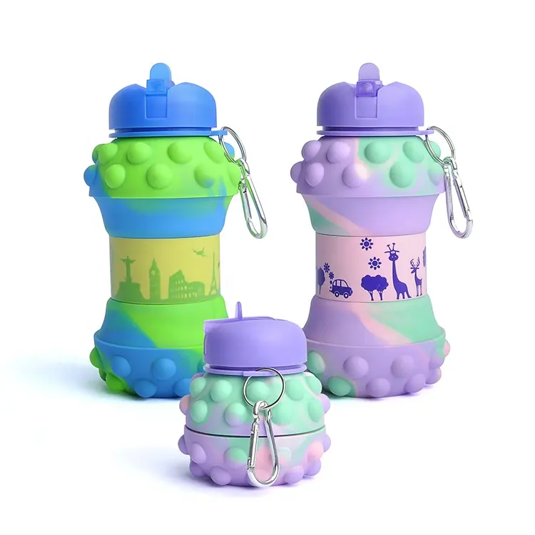 Push Bubble Relieve Stress Compress Silicone Pop Collapsible Silica gel Drinking Water Bottle Great for School Home Office