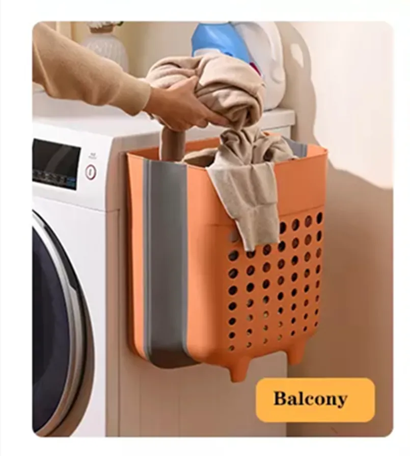 Laundry Basket Portable Foldable Felt Laundry Basket With Leather Handle