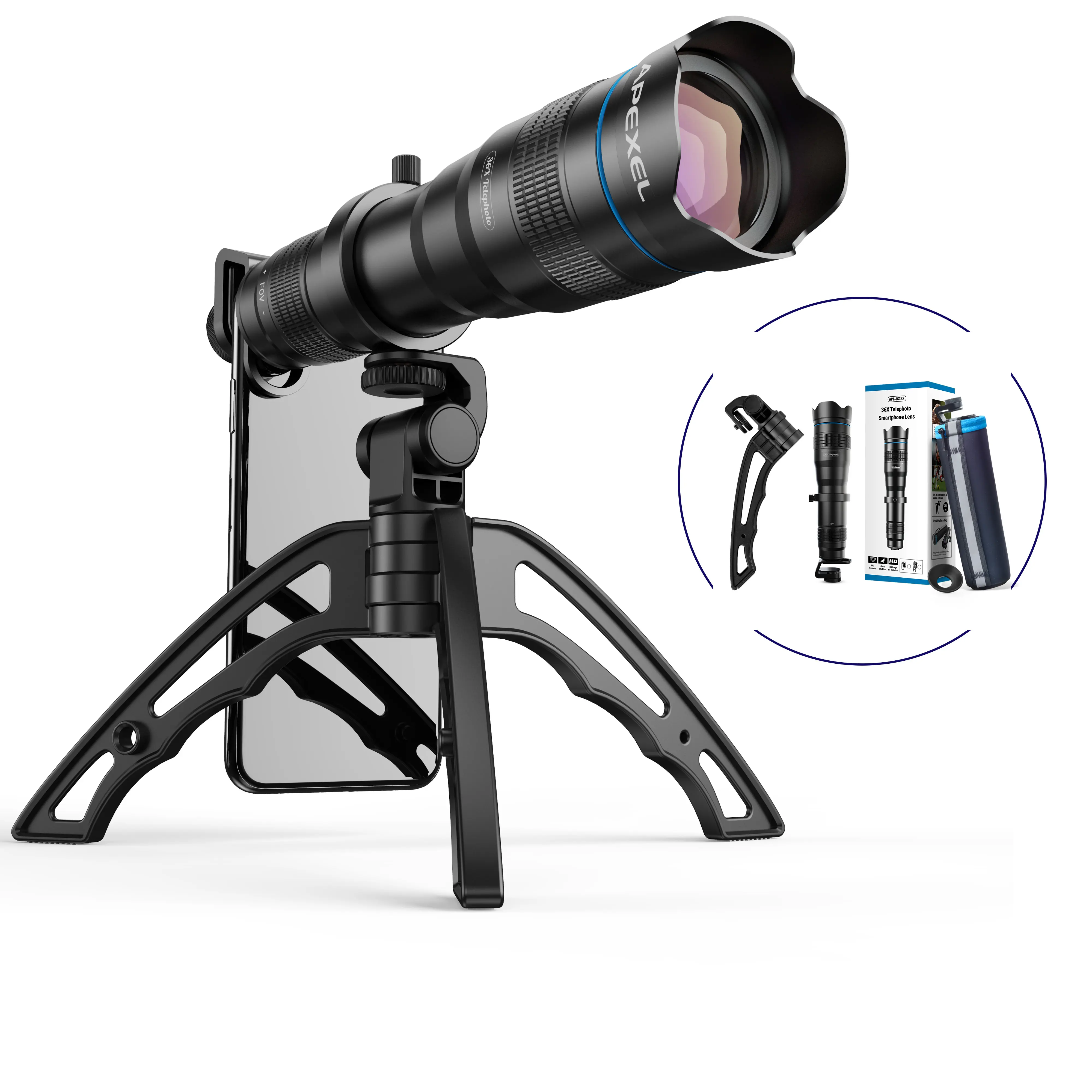 Лидер продаж, монокулярный объектив Apexel с мобильным телеобъективом 4K HD 36X, оптический зум, телескоп, объектив камеры телефона с селфи-палкой, штатив