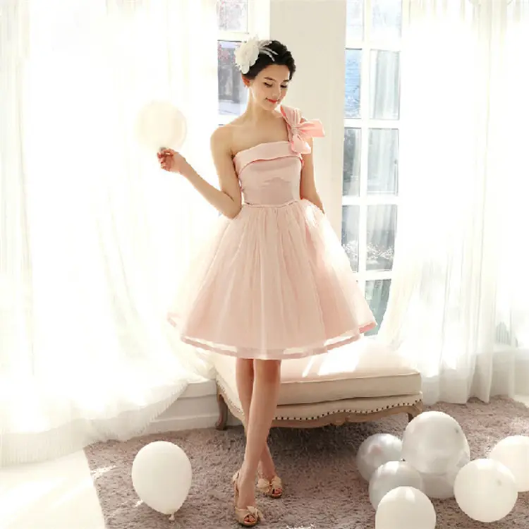 Wholesales chiffon bridesmaid short pink dresses for wedding