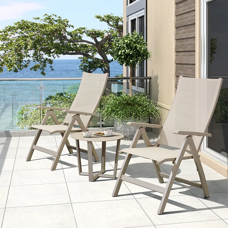 Adjustable Modern Aluminum Foldable High-end Mesh Fabric Outdoor Furniture Garden Chairs With Armrests