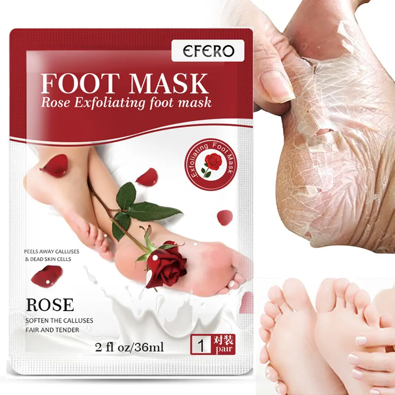 Private label rose herbal organic hydrating exfoliating peeling foot mask for remove dead skin cuticles deep moisturize feet