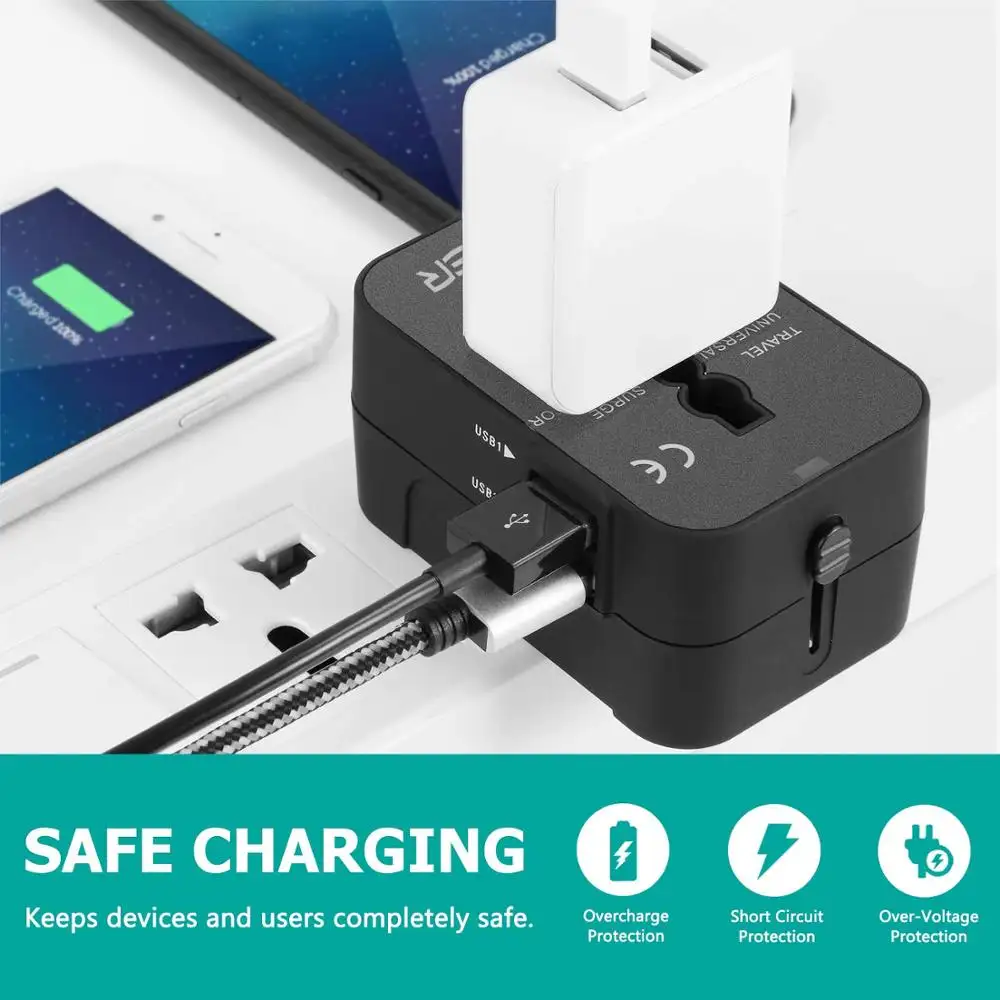 Travel Charger Adapter British Universal Travel Adapter World Travel Plug With 2 Usb Portable Phone Charger