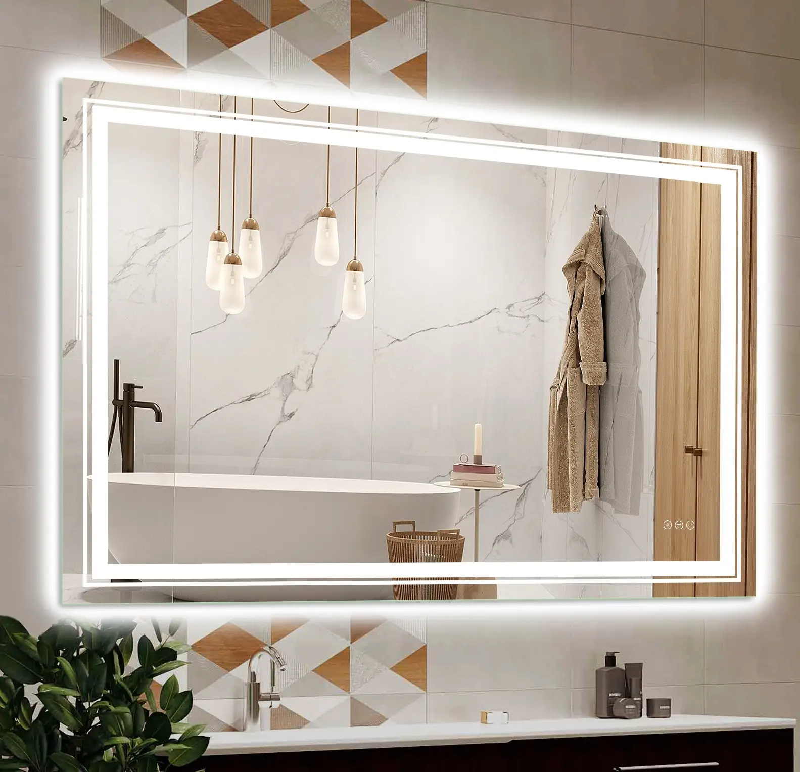 Горячая Распродажа, прямоугольные противотуманные светодиодные зеркала для ванной комнаты с сенсорным экраном, светодиодные светильники для ванной