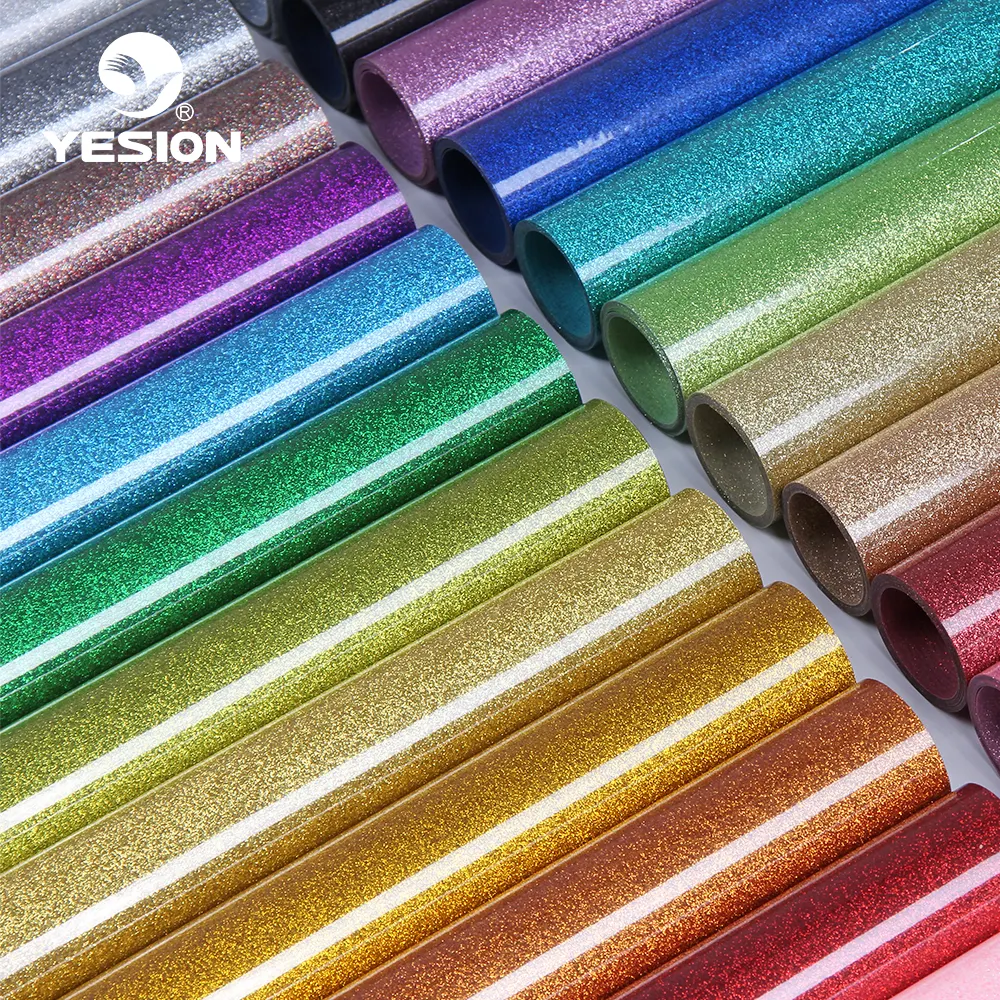 YESION Wholesale vinil textil htv heat transfer vinyl glitter iron on heat transfer vinyl sheet for cricut