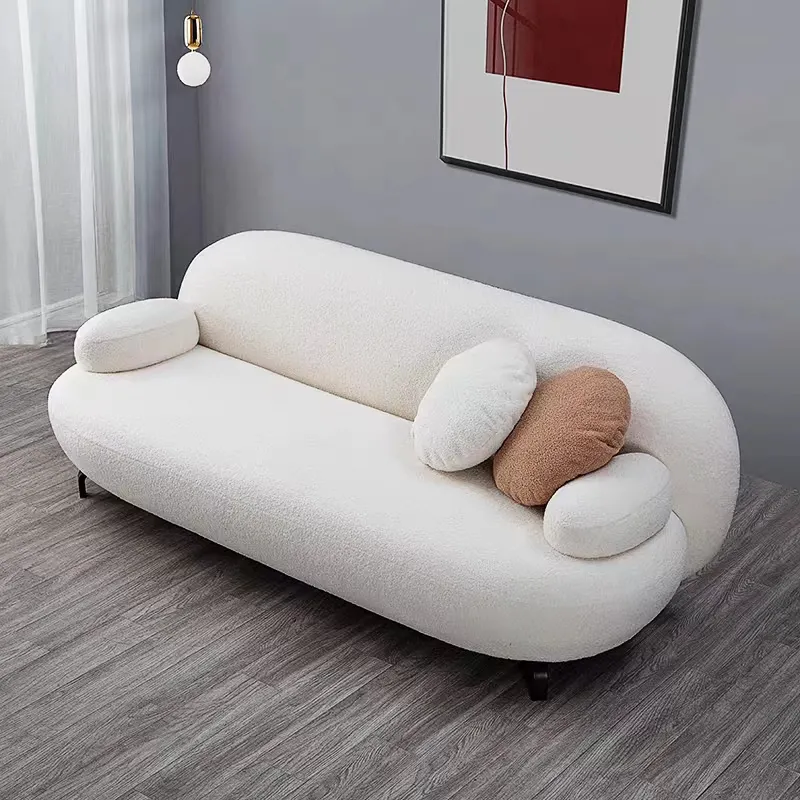 Высокий стиль дизайн интерьера Nordic Loop бархатный диван двойной 3 места бежевый Boucle диван белый диван набор