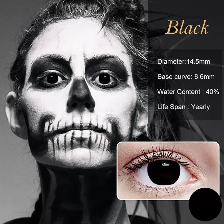 Все черные 14,5 мм Джек Джокер годовые freshgo bio sessence Хэллоуин сумасшедшие линзы для дальнозоркости контактные линзы
