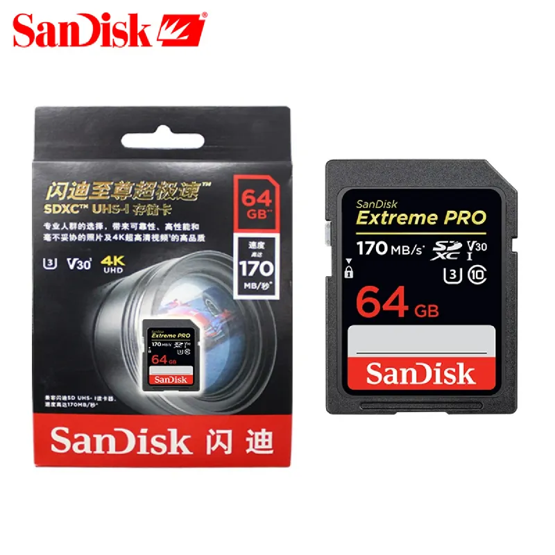 Sandisk SD Card SD Extreme Pro 170M/S U3 4K V30 SDSDXXY-064G / SDSDXXY-128G / SDSDXXY-256G / SDSDXXY-512G for 4K Camera